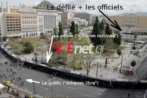 Plaza sintagma. Atenas. Okeanews explica el cordón policial para hacer privado el desfile 